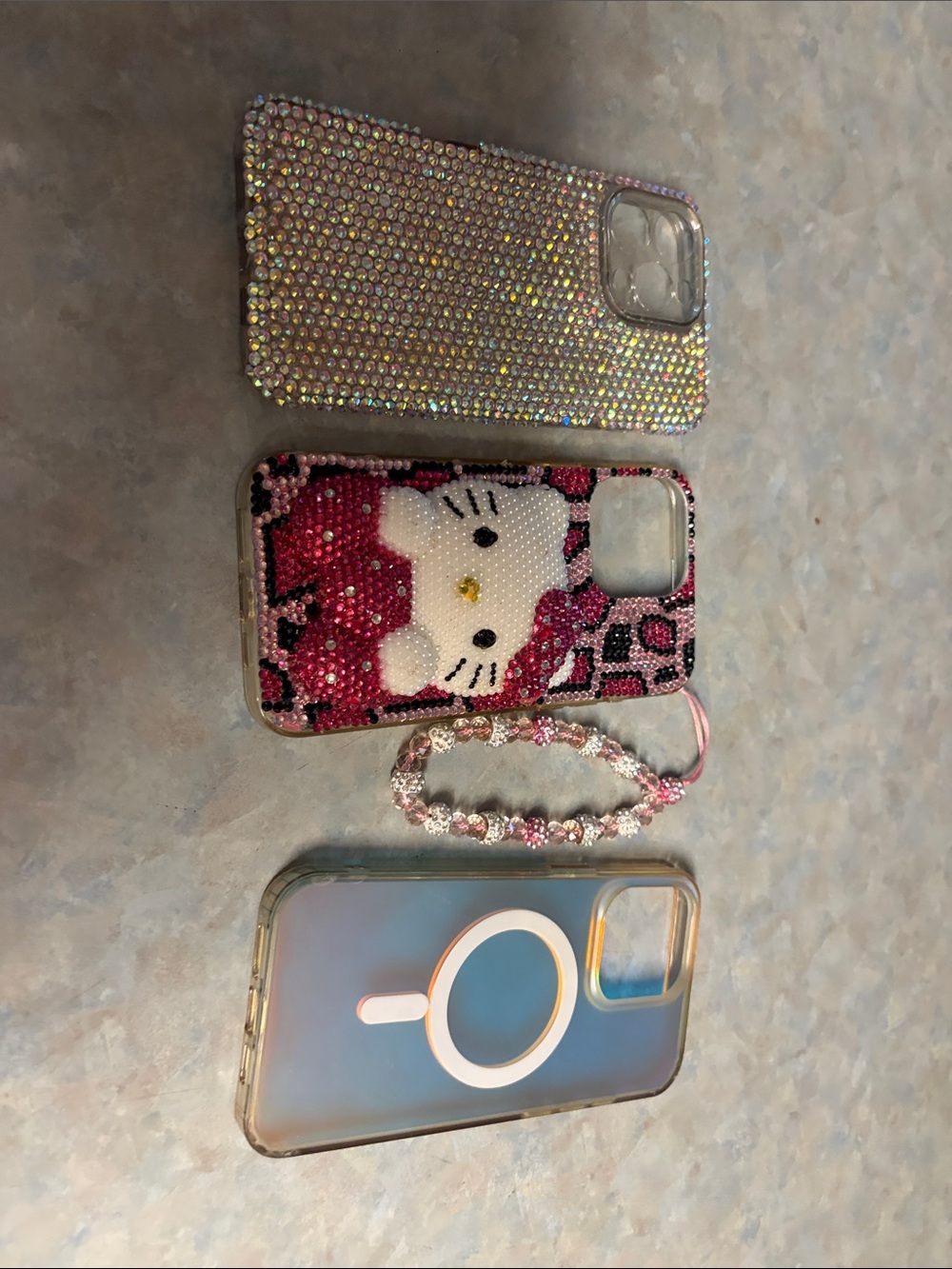 Apple Pink, White & Iridescent Rhinestone Phone Case Bundle 14 pro max